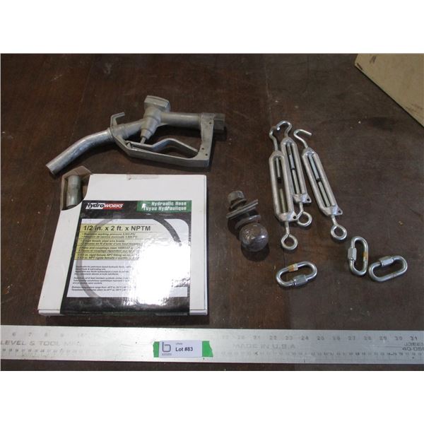 Hydraulic Hose, 2" Ball Hitch, (3) Turnbuckles, Gas Nozzle, Quicklinks