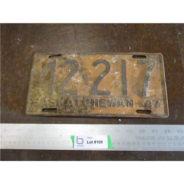 1947 Saskatchewan License Plate