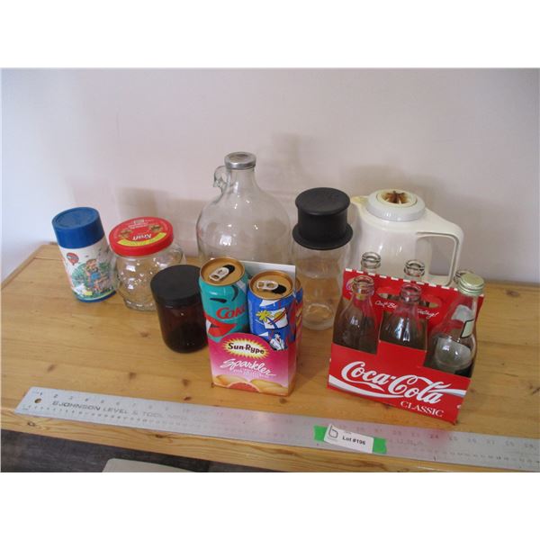 Coffee Carafe, Collector Thermos, Planters Peanuts Jar, Coca Cola Bottles, etc.