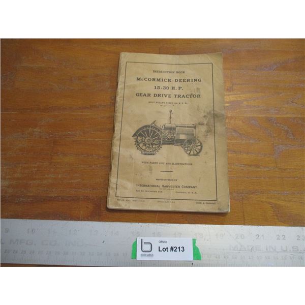 Instruction Book - McCormick-Deering 15-30 H.P. Gear Drive Tractor