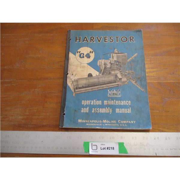 Harvester "G4" Operation Maintenance and Assembly Manual - Minneapolis-Moline