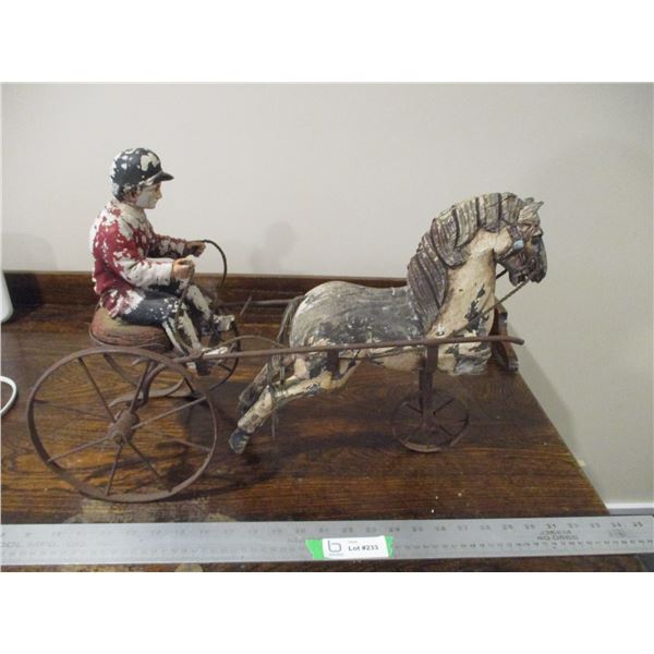 Jockey With Horse and Cart Folk Art - 22" long, Jockey has Damage