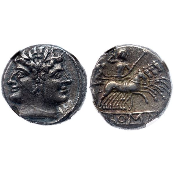 Anonymous. Silver Quadrigatus (5.63 g), ca. 225-214 BC