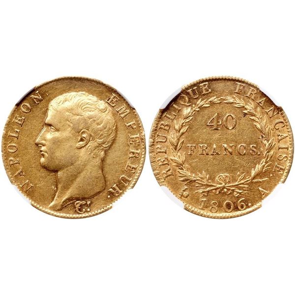 Napoleon (1804-1814). Gold 40 Francs, 1806 A. Paris.