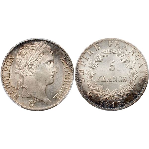Napoleon (1804-1814). Silver 5 Francs, 1813 A. Paris.