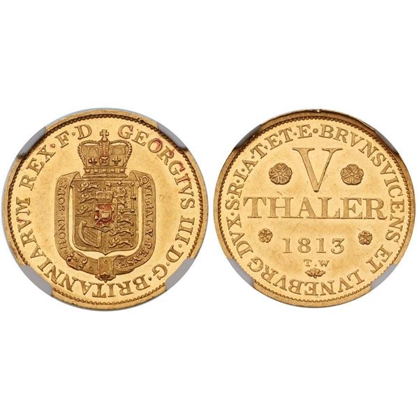 Hannover. George III of Great Britain (1814-1820). Gold Proof 5 Taler, 1813 TW.
