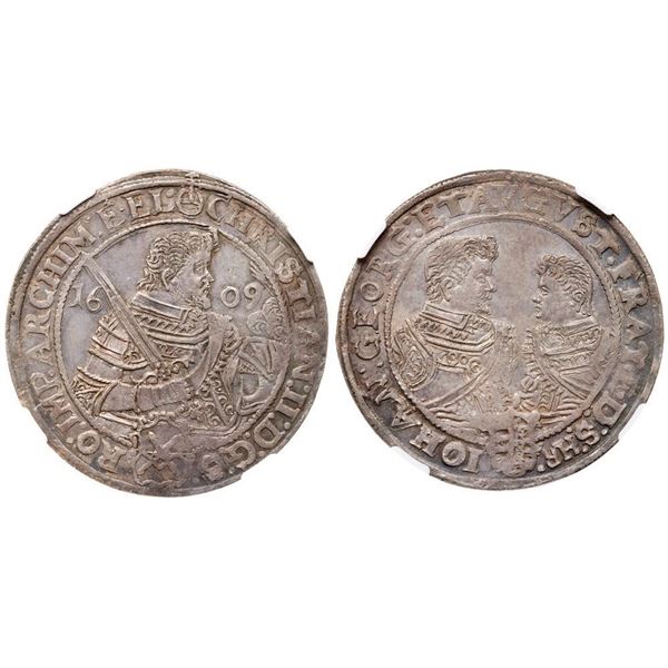 Saxony - Albertine. Christian II, Johann Georg I and August (1591-1611). Silver Taler, 1609 HR.