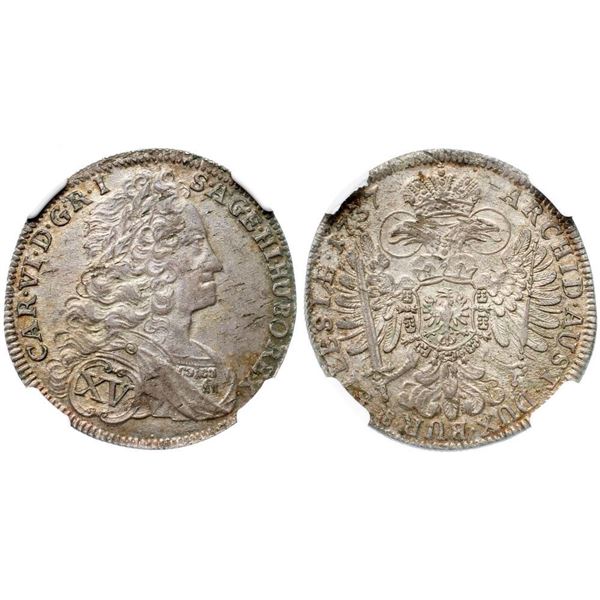 Holy Roman Empire. Charles VI (1711-1740). Silver 15 Kreuzer, 1737.  Breslau.