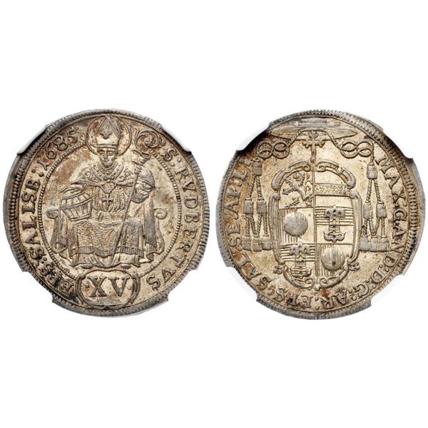 Salzburg. Max Gandolph Graf Kuenburg (1668-1687). Silver XV Kreuzer 1685.