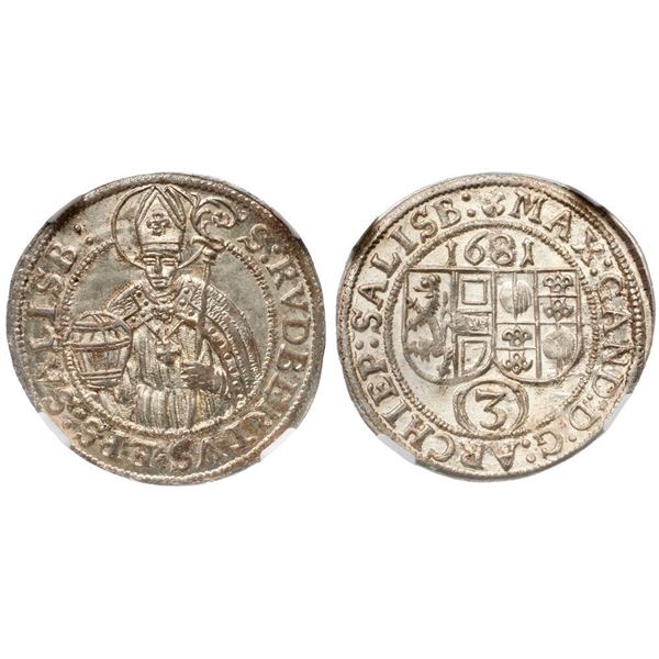 Salzburg. Max Gandolph v. Küenburg (1668-1687). 3 Kreuzer, 1681.