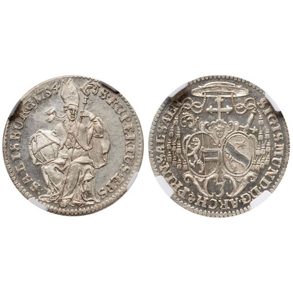Salzburg. Sigismund, Graf v. Schrattenbach (1753-1771). Silver 3 Kreuzer, 1754.