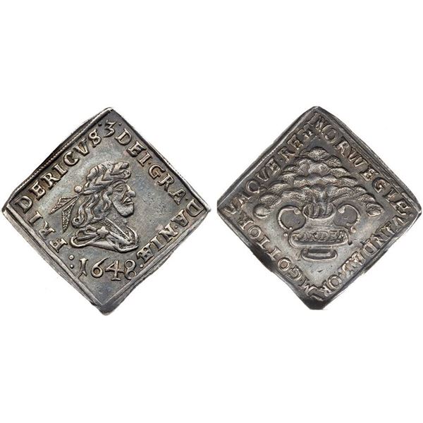 Frederik III (1648-1670). Silver Largesse 1/4 Specie Daler, 1648. Klippe.
