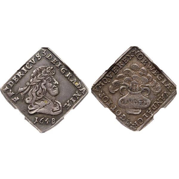 Frederik III (1648-1670). Silver Largesse 1/6 Specie Daler, 1648. Klippe.