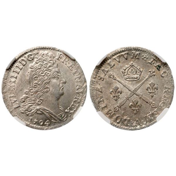 Louis XIV (1643-1715). Silver 10 Sols, 1704 A. Paris.