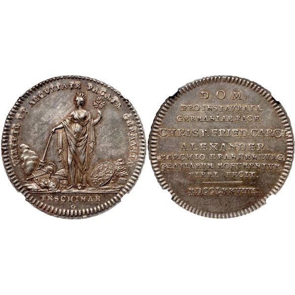 Brandenburg-Ansbach. Alexander (1757-1791). Silver Taler, 1779 G. On the Peace of Teschen.