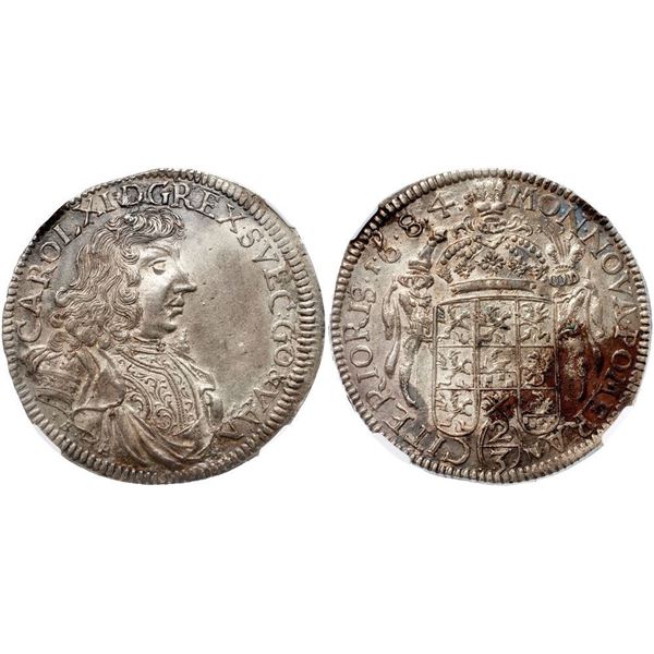 Pomerania. Swedish rule. Karl XI (1660-1697). Silver 2/3 Taler, 1684 BA.