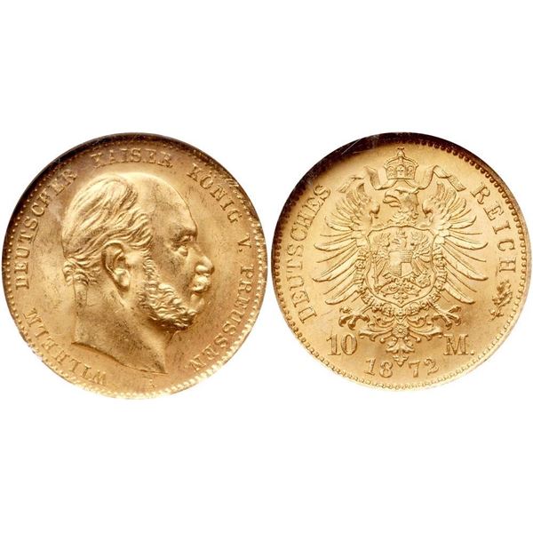 Prussia. Wilhelm I (1861-1888). Gold 10 Mark, 1872 A. Berlin.
