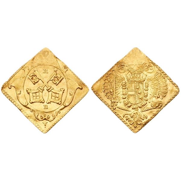 Regensburg. Freie Reichsstadt. Gold Half Ducat Klippe, nd (ca. 1750). 1.67g.