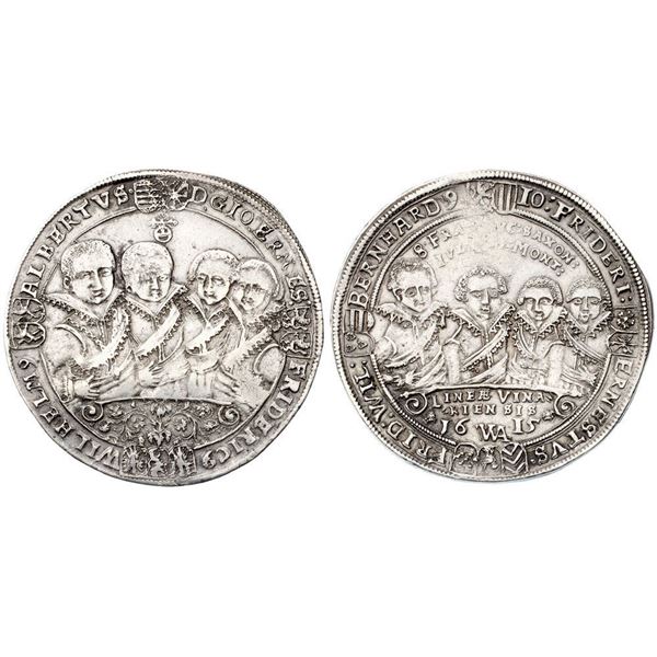 Saxe-Middle-Weimar. Eight Brothers, joint rule (1605-1619). Taler, 1615 WA. Coburg mint.