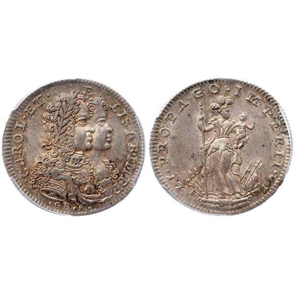 Naples. Charles VI (1713-1735). Silver Tarì. 1716 IM GBA. On the birth of Archduke Leopold.