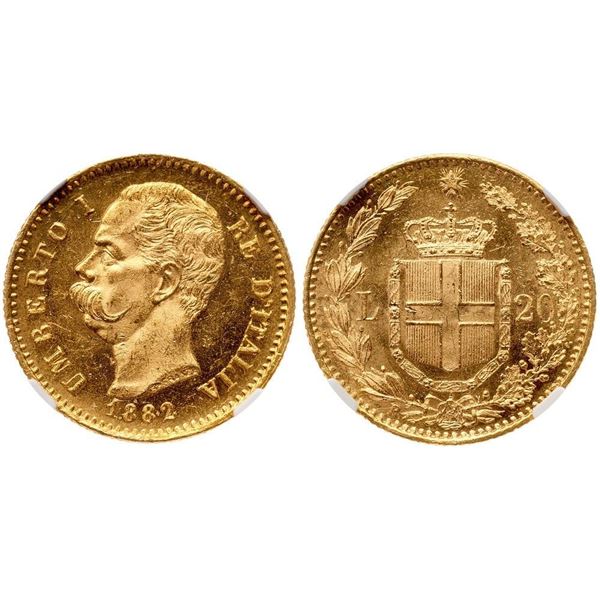 Kingdom. Umberto (1878-1900). Gold 20 Lire, 1882 R. Roma.