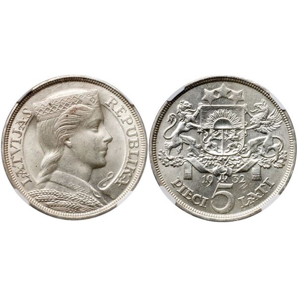 Republic. Silver 5 Lati, 1932.
