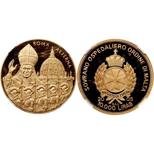 Gold Proof 10,000 Liras, 2004. In honor of Pope John Paul II.