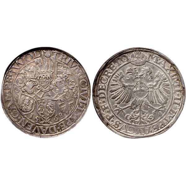 Deventer, Kampen and Zwolle. Joint coinage. Silver Arendrijksdaalder. 1568. 42 mm, 29.21g.