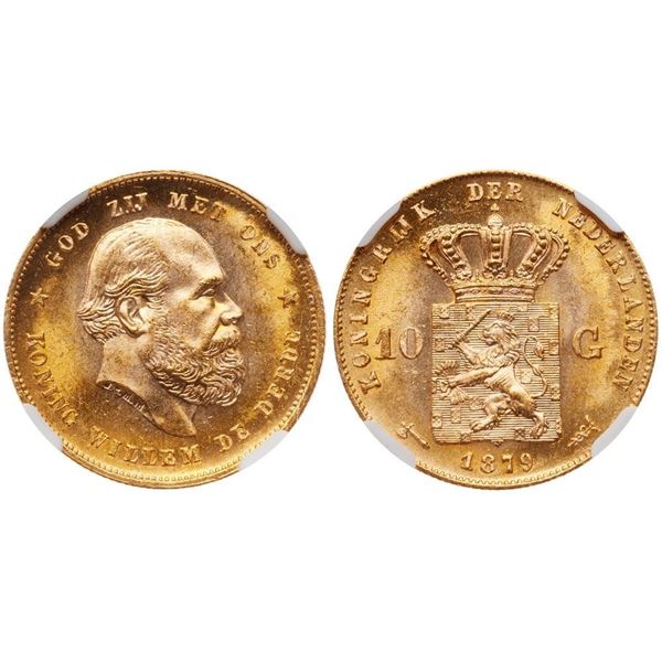 Willem III (1849-1890). Gold 10 Gulden, 1879.