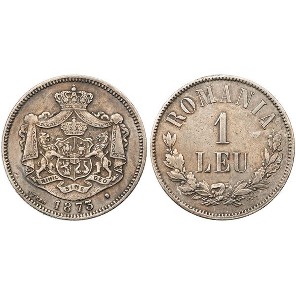 Carol I, as Prince (1866-1881). Silver 1 Leu, 1873. Brussels.