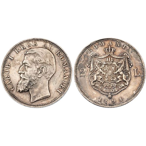 Carol I, as King (1881-1914). Silver 2 Lei, 1894. Brussels.