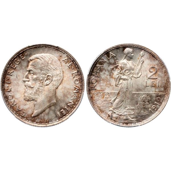 Carol I, as King (1881-1914). Silver 2 Lei, 1912. Brussels.