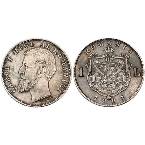 Carol I, as King (1881-1914). Silver 1 Leu, 1901. Hamburg.