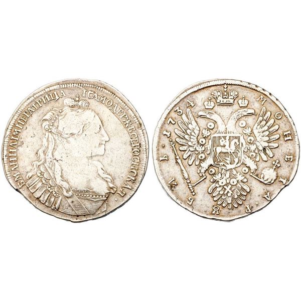 Rouble 1734 B. Engraved by Vasiliev.