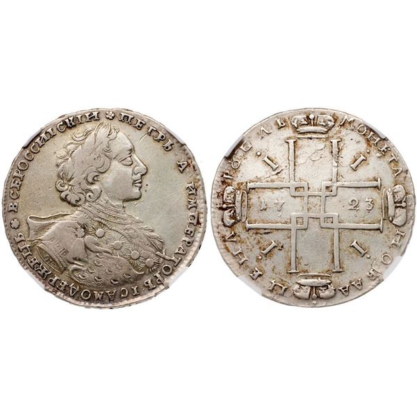 Rouble 1723 OK. Moscow, Red mint.
