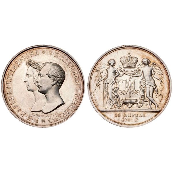 Marriage of Grand Duke Alexander (future Alexander II) to Maria of Hesse-Darmstadt. Medallic Rouble.