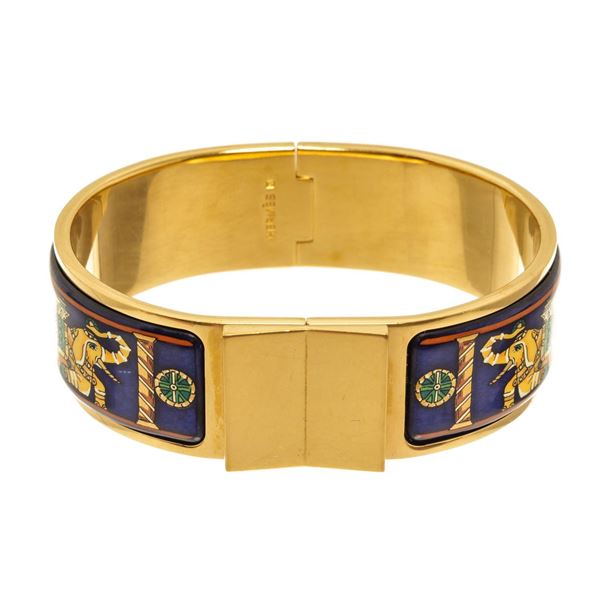 Hermes Multicolor Enamel Elephant Bangle Bracelet