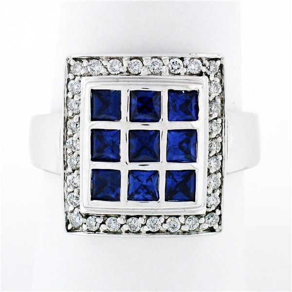 De Hago 18k White Gold 2.65 ctw Sapphire Diamond Square Dome Platter Cocktail Ri