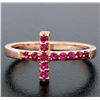 Image 2 : NEW Solid 14k Rose Gold 0.25 ctw Round Cut Blood Red Ruby Curved Cross Band Ring