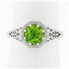 Image 1 : NEW 14k White Gold 1.11 ctw Fine Filigree & Milgrain Work Peridot Solitaire Ring