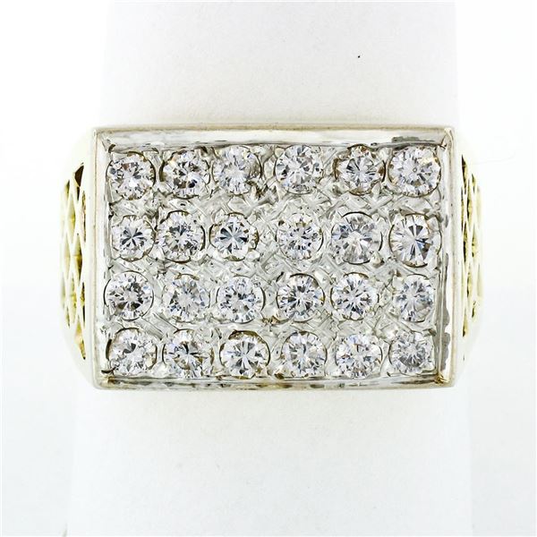 FIERY Men's 14K Gold 1.44 ctw Round Brilliant Pave Diamond Open Platter Ring