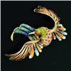 Image 1 : Vintage 18k Yellow Gold Multi Color Enamel Flying Ruby Eye Peacock Pin Brooch