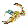 Image 2 : Vintage 18k Yellow Gold Multi Color Enamel Flying Ruby Eye Peacock Pin Brooch