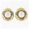 Image 1 : Large 14k Yellow Gold 13.9mm Mabe Pearl & 0.12 ctw Round Diamond Button Earrings