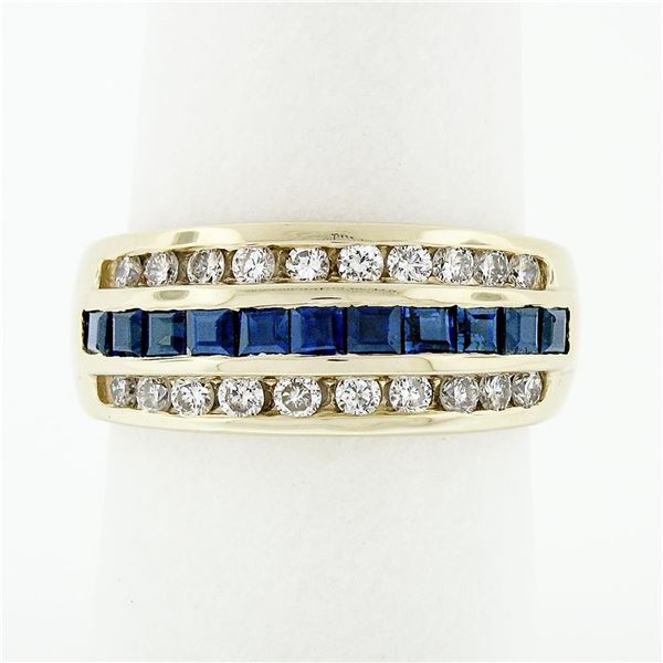 14K Yellow Gold 1.37 ctw Blue Square Step Channel Set Sapphire & Diamond Band Ri