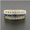 Image 2 : 14K Yellow Gold 1.37 ctw Blue Square Step Channel Set Sapphire & Diamond Band Ri