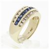 Image 9 : 14K Yellow Gold 1.37 ctw Blue Square Step Channel Set Sapphire & Diamond Band Ri