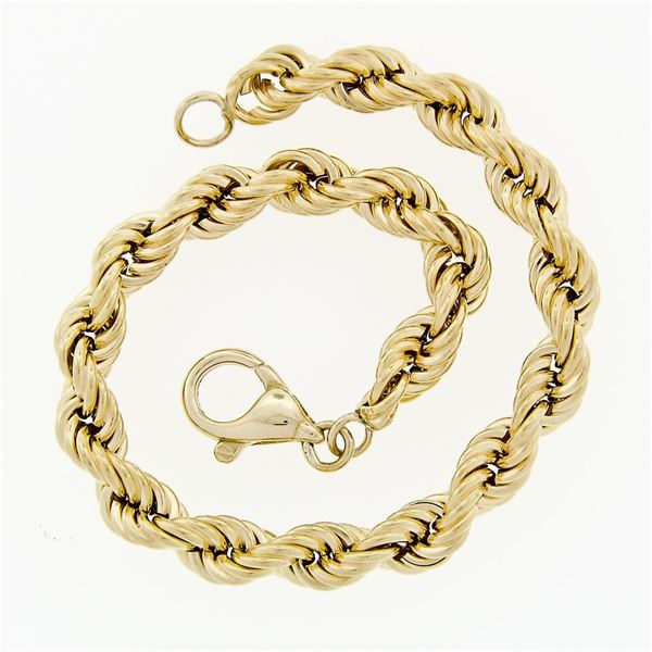 Fine Solid 18k Yellow Gold 8" 6.4mm Thick Puffed Rope Link Unisex Chain Bracelet