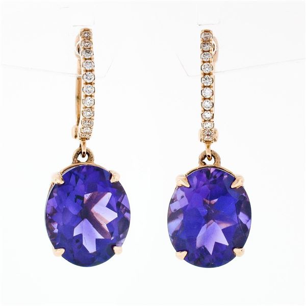 14k Rose Gold 8.45 ctw FINE Oval Cut Purple Amethyst Diamond Drop Dangle Earring