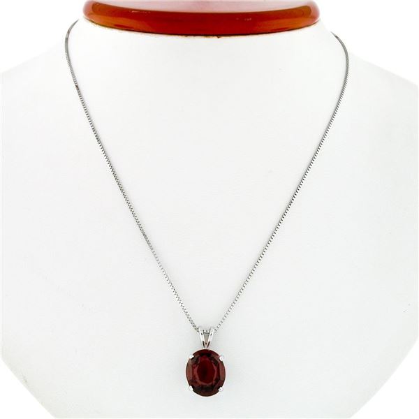 New 14K White Gold 7.43 ctw Oval Brilliant Almandine Garnet Pendant w/ 18" Chain